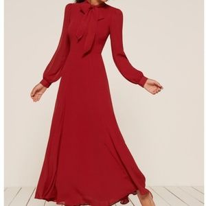 NWT Reformation Nanette Crimson Maxi Ankle Dress